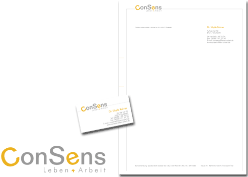 Logotype und Gesch&auml;ftspapiere f&uuml;r Consens, Gusterath